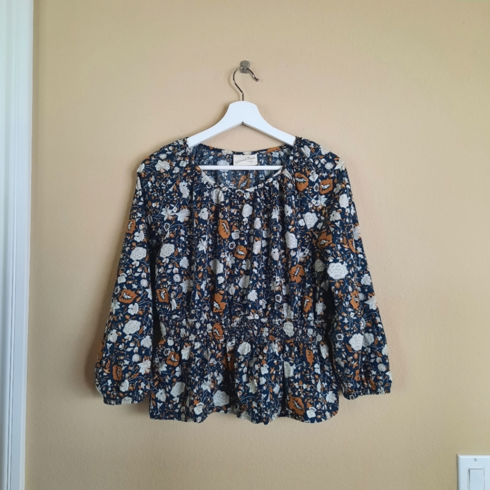 Universal Thread Floral Ditsy Paisley Peasant Ruched Smocked Puff Sleeve Blouse